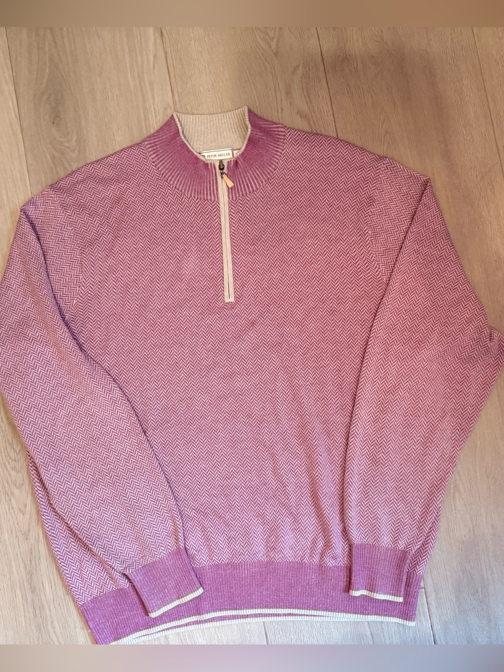Peter Millar Men's L Sweater 70% Silk, 26% Cotton, 4% Cashmere 1/4 Zip, Lilac